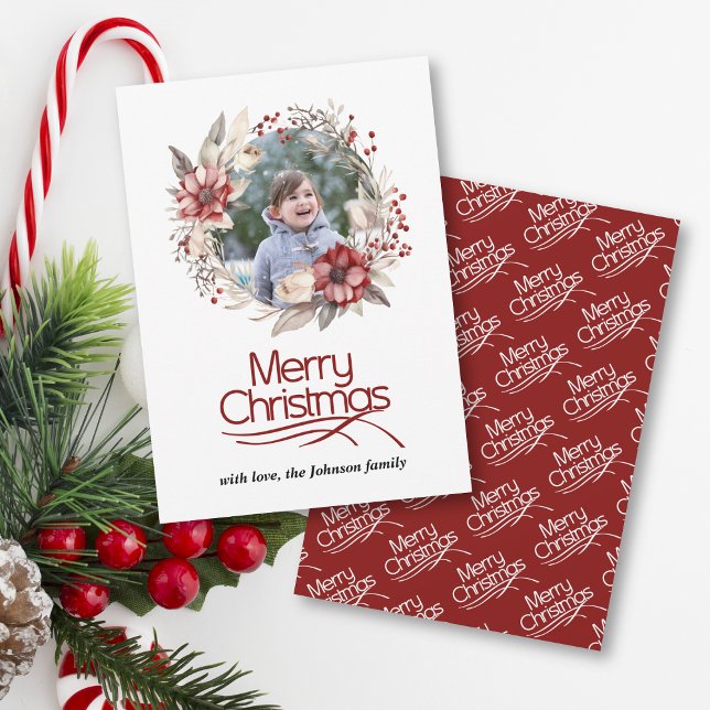 Tarjeta Festiva Navidades rojos ricos escriben flores de bayas (Subido por el creador)