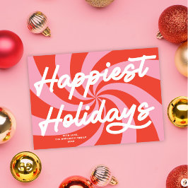 Tarjeta Festiva Navidades rojos rosados de Mod Wavy Retro No Fotog