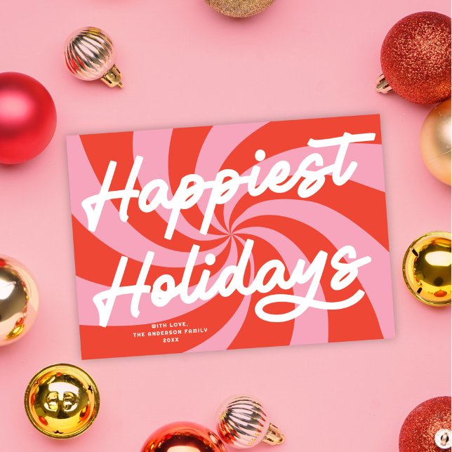 Tarjeta Festiva Navidades rojos rosados de Mod Wavy Retro No Fotog (Subido por el creador)