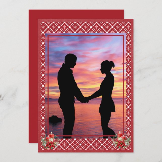Tarjeta Festiva Navidades rojos Un copo de nieve fotográfico (Anverso / Reverso)