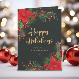 Tarjeta Festiva Navidades Rojos Verdes Elegante Vegetación Botánic