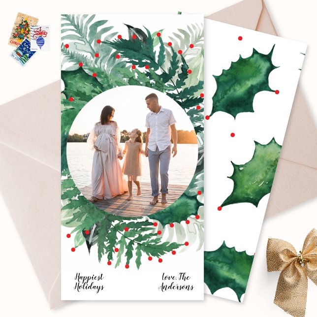 Tarjeta Festiva Navidades rojos verdes foto de guirnalda botánica  (Subido por el creador)