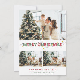 Tarjeta Festiva Navidades rojos verdes iluminan 3 Collages de foto