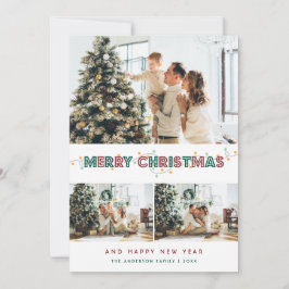 Tarjeta Festiva Navidades rojos verdes iluminan la nieve 3 Collage