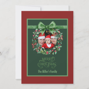 Tarjeta Festiva navidades rojos verdes Wreath Photo