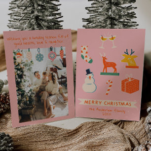 Tarjeta Festiva Navidades rojos vintage ilustrados  retro diversió