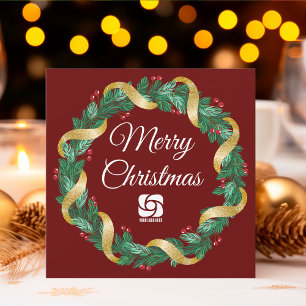 Tarjeta Festiva Navidades rojos Wreath Personalizado Company Marke