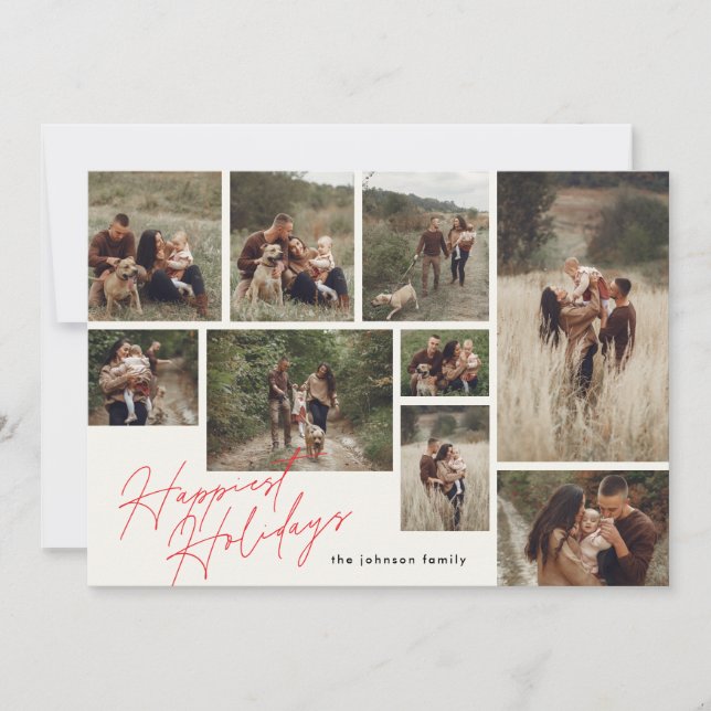 Tarjeta Festiva Navidades rojos y blancos modernos 9 Foto más feli (Anverso)