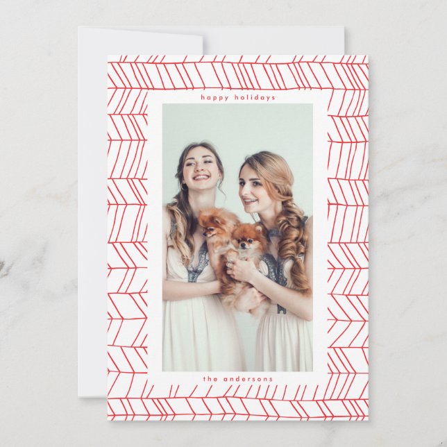 Tarjeta Festiva Navidades rojos y blancos simples borde de canto (Anverso)