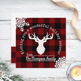 Tarjeta Festiva Navidades rojos y negros con escúfalo de reno