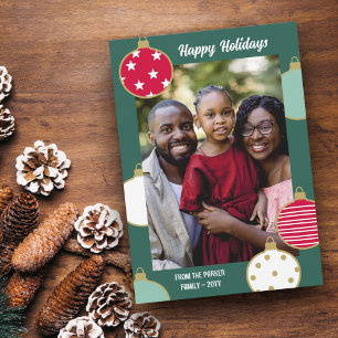 Tarjeta Festiva Navidades rojos y verdes baubles vacaciones felice