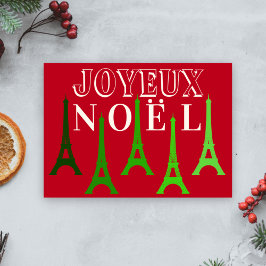 Tarjeta Festiva Navidades Rojos y Verdes de la Torre Eiffel Joyeux