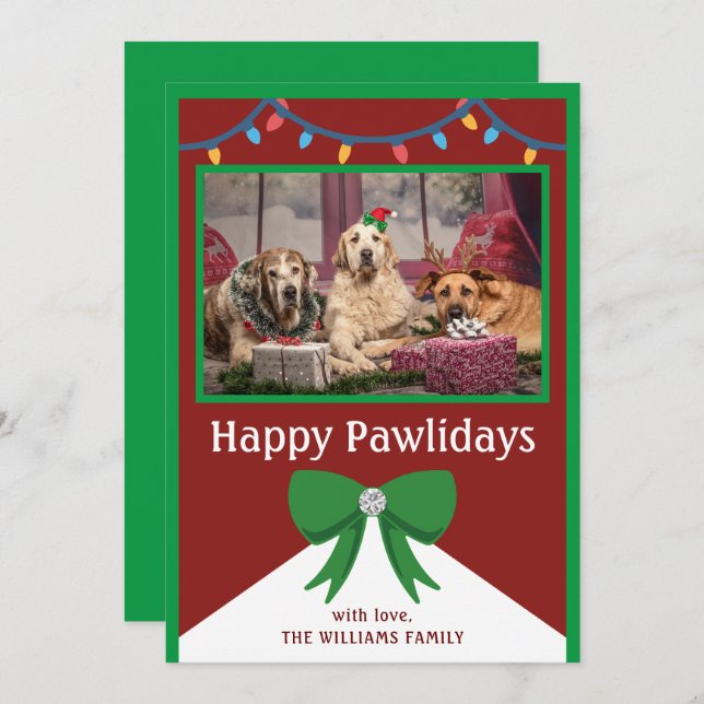 Tarjeta Festiva Navidades rojos y verdes del perro uno (Anverso / Reverso)