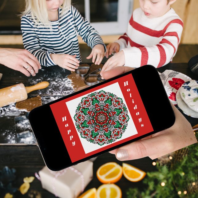 Tarjeta Festiva Navidades rojos y verdes Mandala (Instant Download gives you more time to do the important things
)