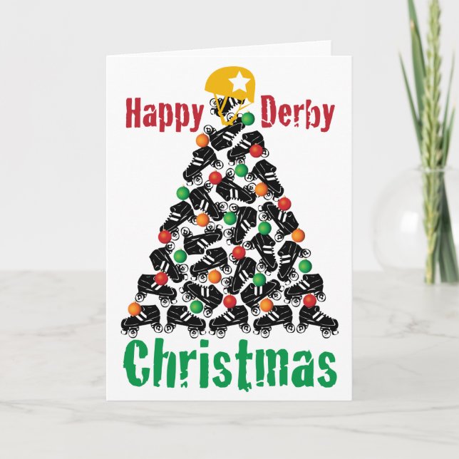 Tarjeta Festiva Navidades Roller Derby, patinaje sobre ruedas (Anverso)