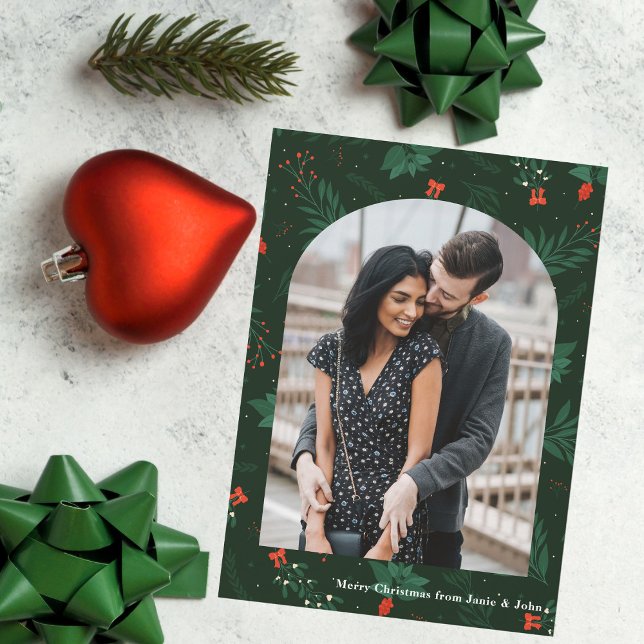 Tarjeta Festiva Navidades románticos Arch Photo Green Mistletoe (Subido por el creador)