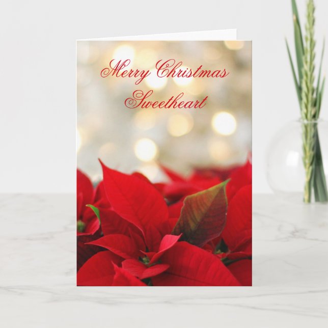 Tarjeta Festiva Navidades románticos de Poinsettia clásica (Anverso)