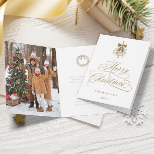 Tarjeta Festiva Navidades románticos Gold Holly Berry Bouquet