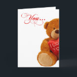 Tarjeta Festiva Navidades románticos Teddy Bear - Me completas<br><div class="desc">¡Una tarjeta de Navidades dulces para los novios! Tiene una foto de la mitad de un oso de peluche lindo y cariñosamente tierno sosteniendo una almohada de satén roja que dice "Te amo". Cuando abres la tarjeta, puedes ver el otro lado del Oso de Teddy y su almohada. El interior...</div>