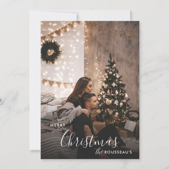 Tarjeta Festiva Navidades románticos y cómodos foto de vacaciones (Anverso)