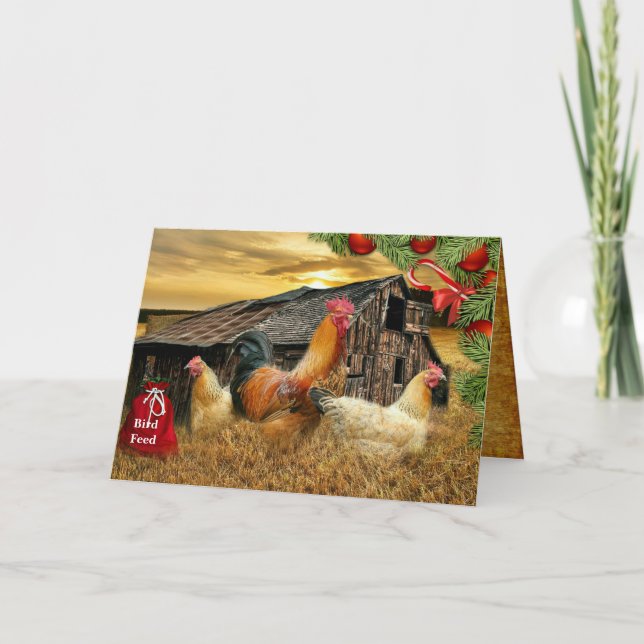 Tarjeta Festiva Navidades Rooster Hen Barn Coop Farm (Anverso)