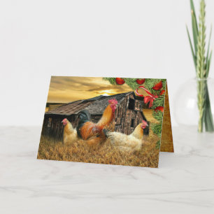 Tarjeta Festiva Navidades Rooster Hen Barn Coop Farm