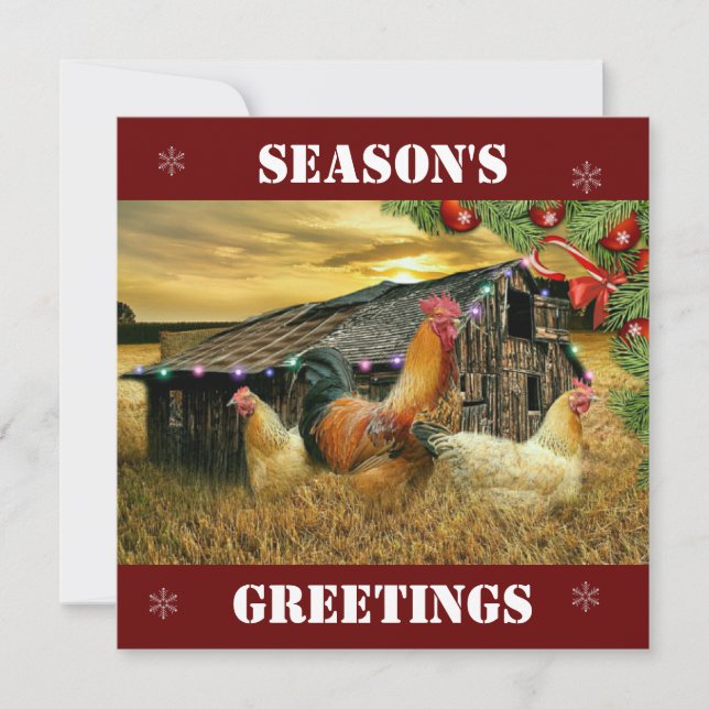 Tarjeta Festiva Navidades Rooster Hen Barn Coop Farm Holiday Card (Anverso)