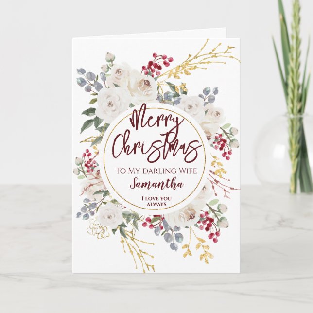 Tarjeta Festiva Navidades Rosa Esposa (Anverso)