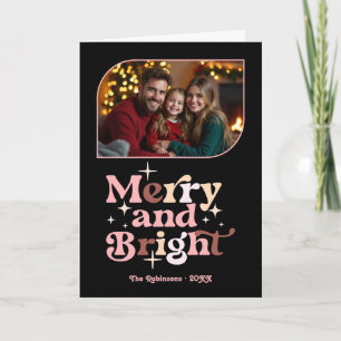 Tarjeta Festiva Navidades Rosa Luxe Merry y Bright Retro Foto