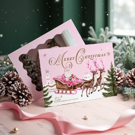 Tarjeta Festiva Navidades Rosa Merry Foto de reno Santa Seligh