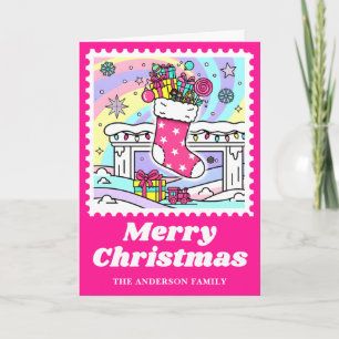 Tarjeta Festiva Navidades rosados agitando el sello de los rehenes