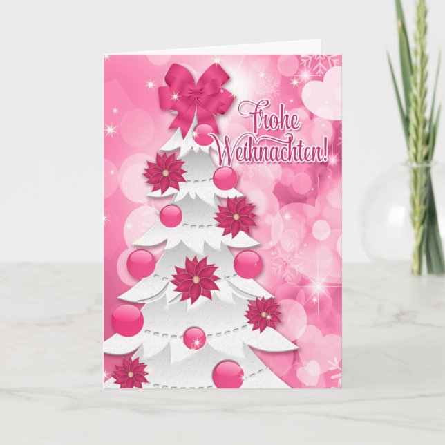 Tarjeta Festiva Navidades rosados alemanes Frothe Weihnachten (Anverso)