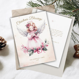 Tarjeta Festiva Navidades rosados Angel Sweet Child Blesss Family