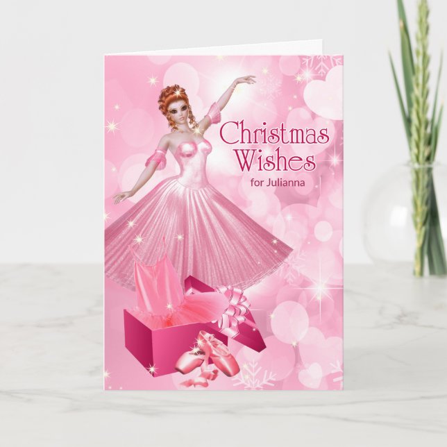 Tarjeta Festiva Navidades rosados Ballerina de artes escénicas con (Anverso)