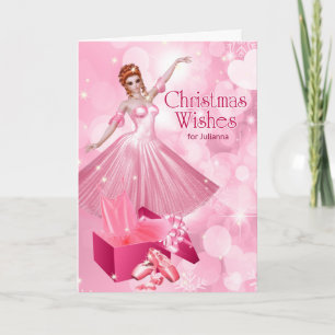 Tarjeta Festiva Navidades rosados Ballerina de artes escénicas con
