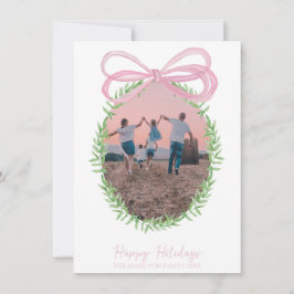 Tarjeta Festiva Navidades rosados bonitos Coquette Bow Wreath Phot