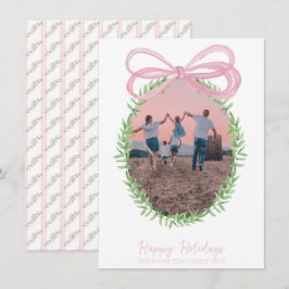 Tarjeta Festiva Navidades rosados bonitos Coquette Bow Wreath Phot