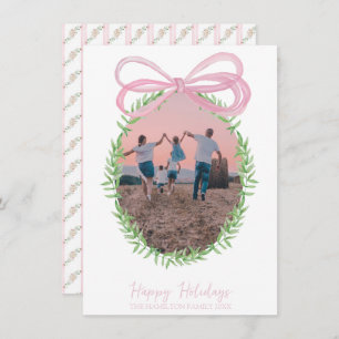 Tarjeta Festiva Navidades rosados bonitos Coquette Bow Wreath Phot