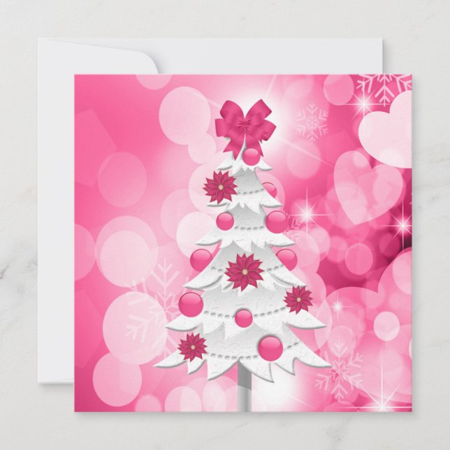 Tarjeta Festiva Navidades rosados brillantes y audaces con árbol b (Anverso)