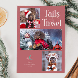 Tarjeta Festiva Navidades rosados con foto de perro de Tails & Tin
