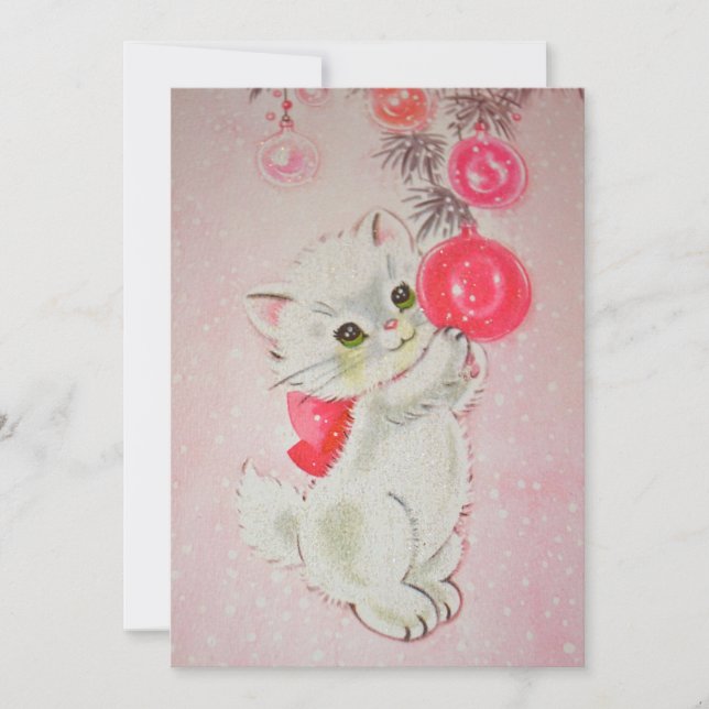Tarjeta Festiva Navidades rosados de época Kitten (Anverso)
