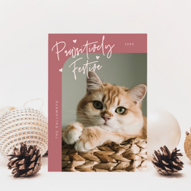 Tarjeta Festiva Navidades rosados de foto de gato patéticamente fe (Subido por el creador)