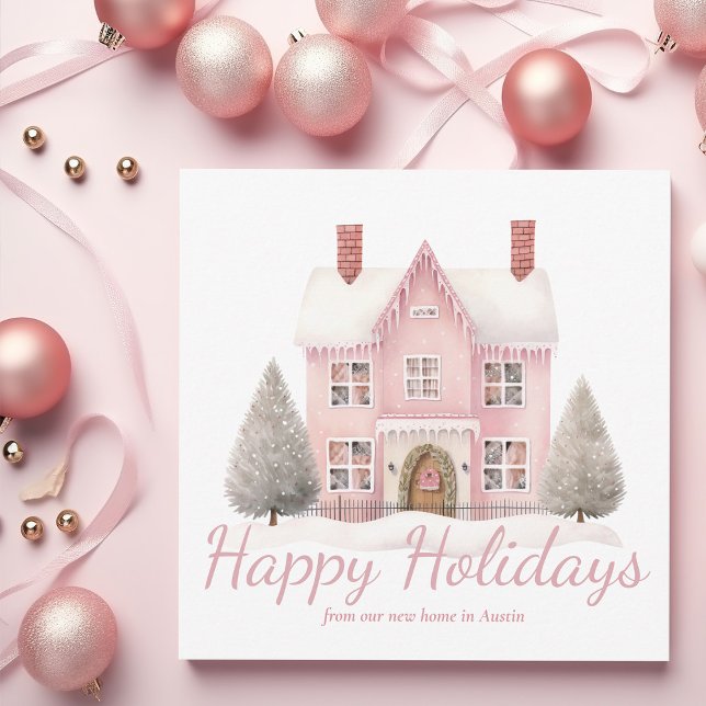 Tarjeta Festiva Navidades rosados de la moda Casa nueva dirección  (Subido por el creador)