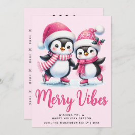 Tarjeta Festiva Navidades rosados de los pingüinos de mora vibes d