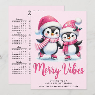 Tarjeta Festiva Navidades rosados de los pingüinos de mora vibes d