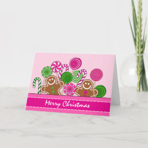 Tarjeta Festiva Navidades rosados de pan de jengibre