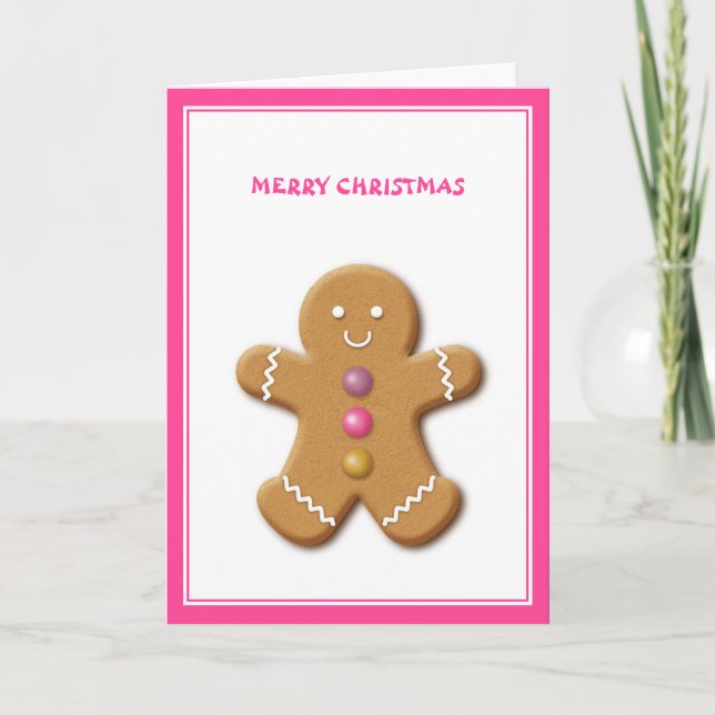 Tarjeta Festiva Navidades rosados del hombre de pan de jengibre (Anverso)