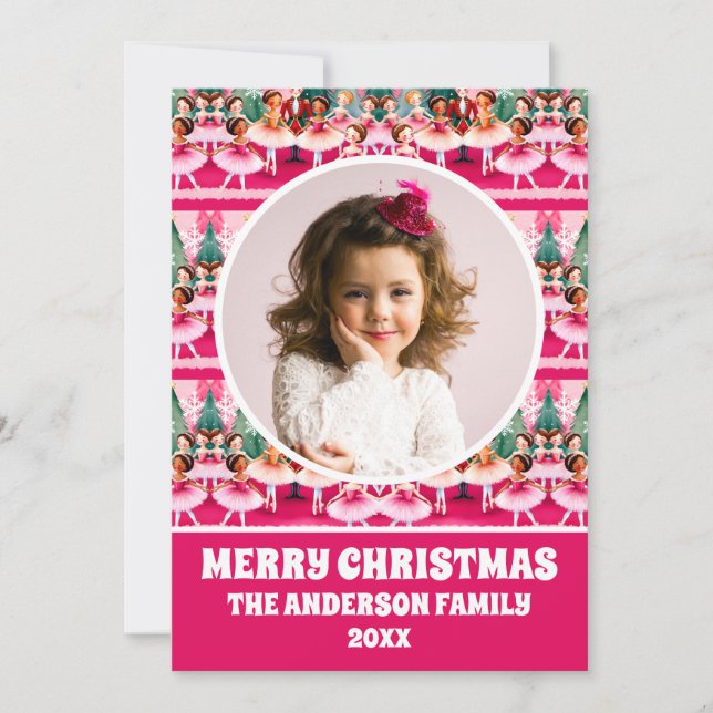 Tarjeta Festiva Navidades rosados desnucracker Ballerina Photo (Anverso)