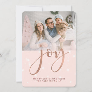 Tarjeta Festiva Navidades rosados disfrutan con copos de nieve y f