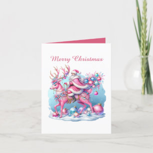 Tarjeta Festiva Navidades rosados festivos personalizable Santa
